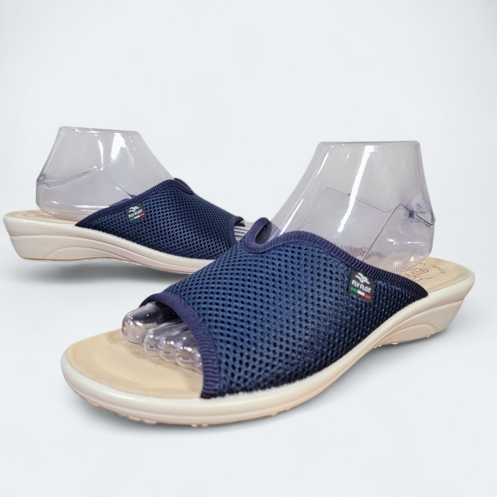 Fly Flot Navy Blue Women's Slip-On Sandals Size 40 Anti Shock Comfy